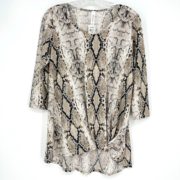 NWT Honeyme Snake Animal Print Twist Tie Front High Low Size Small Casual Tunic - Picture 3 of 6